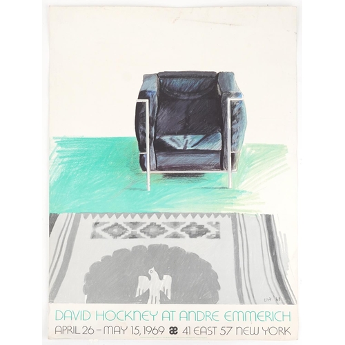 1781 - Two Vintage David Hockney Corbusier chair and rug New York Exhibition posters, each printed 1969 cou... 