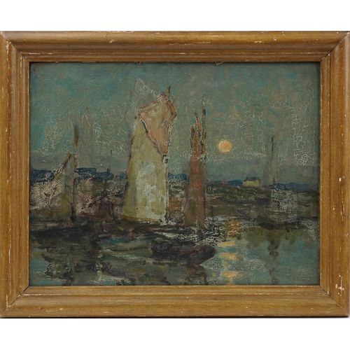 77 - Terrick Williams RA - Concarneau Moonlight, Impressionist oil on board, inscribed The Fine Art Socie... 