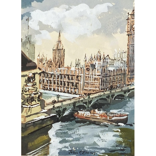 1720 - John Emms - Westminster Palace London, watercolour, mounted, unframed, 16cm x 11cm