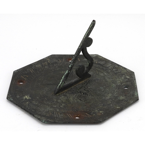 405 - 17th century bronze sundial Unesuffed 1649, 18cm in diameter