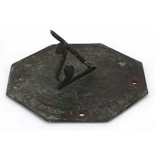 405 - 17th century bronze sundial Unesuffed 1649, 18cm in diameter