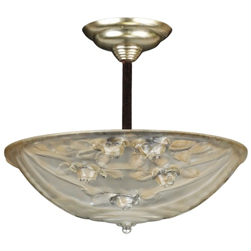 534 - Art Deco rose design frosted glass plaffonier, 38cms in diameter