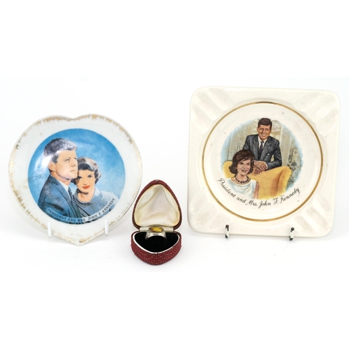 1441 - American interest porcelain heart shaped pin dish for President & Mrs J F Kennedy, similar ashtray a... 