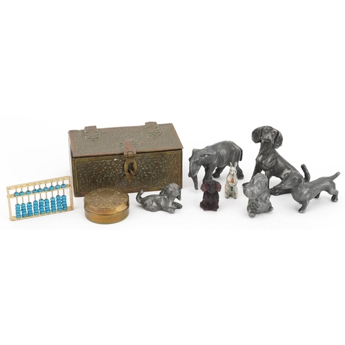 1522 - Miniature items including brass Islamic casket, abacus, various metal animals including a painted ra... 