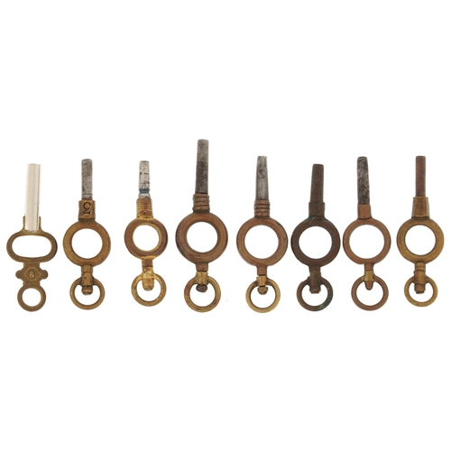 2595 - Eight brass & steel watch keys, the largest 4cm in length