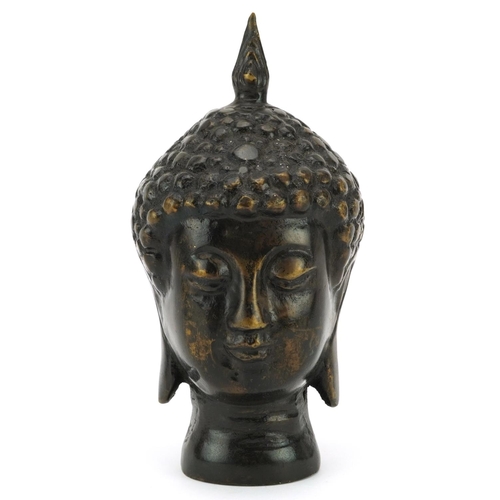 1461 - Tibetan patinated bronze Buddha head, 15cm high