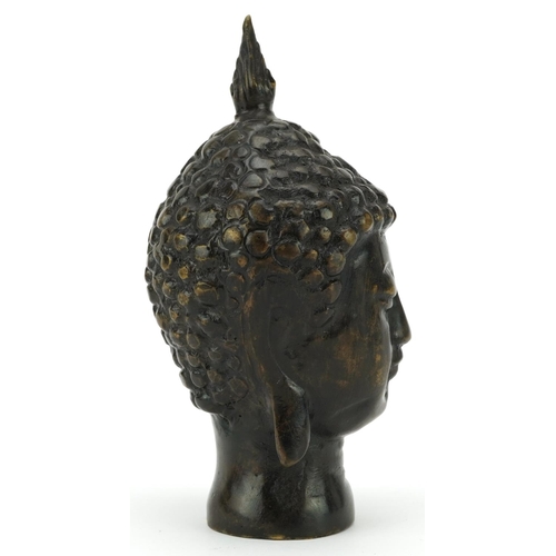 1461 - Tibetan patinated bronze Buddha head, 15cm high