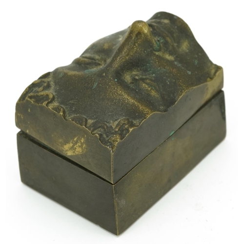31 - Mid century style bronze box and cover in the form of a face, 9.5cm in length
