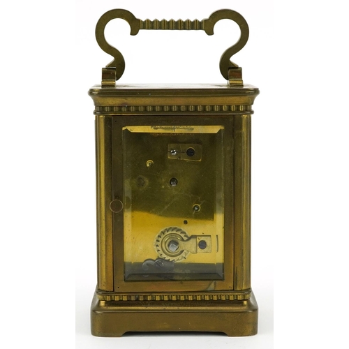 443 - French brass cased carriage clock with enamelled chapter ring having Arabic numerals, 11.5cm high ex... 