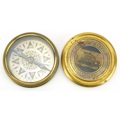 1453 - Naval interest brass compass, 8cm in diameter