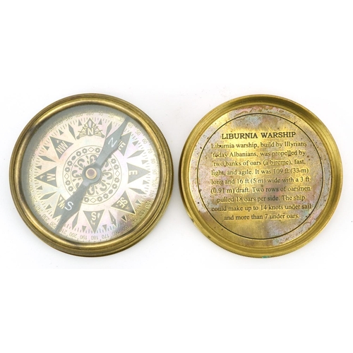 1453 - Naval interest brass compass, 8cm in diameter