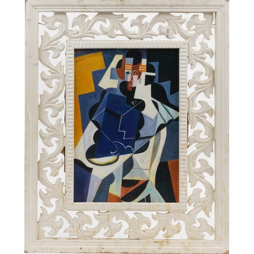 1583 - After Juan Gris - Abstract composition, surreal figure, French Cubist school oil on canvas board, fr... 