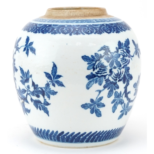 459 - Chinese blue and white porcelain ginger jar hand painted with fruit and flowers, 19cm high