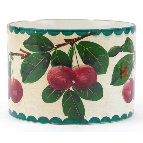 1767 - 19th century Wemyss Ware cylindrical pot hand painted with fruit, inscribed and stamped to the base,... 