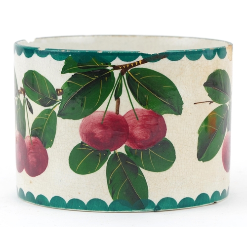 1767 - 19th century Wemyss Ware cylindrical pot hand painted with fruit, inscribed and stamped to the base,... 