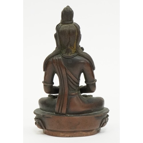 12 - 18th Century Chino Tibetan bronze/copper buddha figure of Tara, 15cms tall