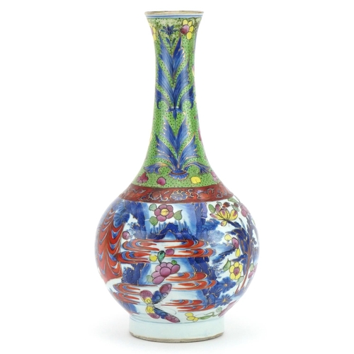 412 - Large Chinese porcelain clobbered vase hand painted with a procession and landscape, 36.5cm high