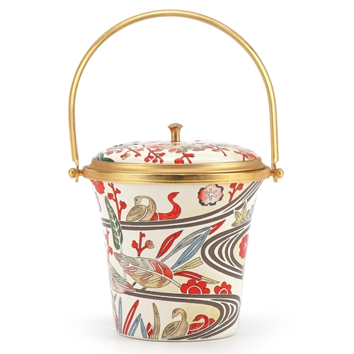 1300 - Halcyon Days enamel pot pourri basket with swing handle designed after a late 18th century Japanese ... 