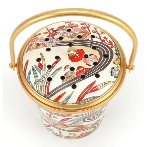 1300 - Halcyon Days enamel pot pourri basket with swing handle designed after a late 18th century Japanese ... 