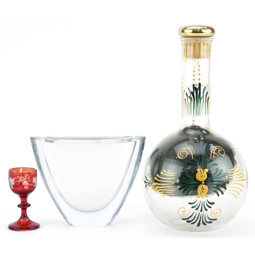 1468 - Antique and later glassware including a decanter hand painted with a continental building, Scandinav... 