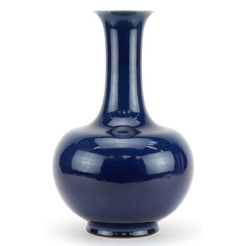 366 - Large Chinese porcelain vase having a blue glaze, six figure character marks to the base, 36.5cm hig... 