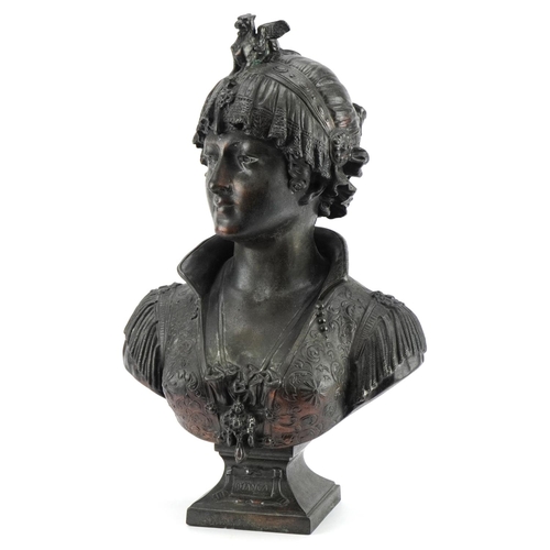 399 - After Cesar Ceribelli, Italian patinated bronze bust of a female entitled Bianca, 37.5cm high