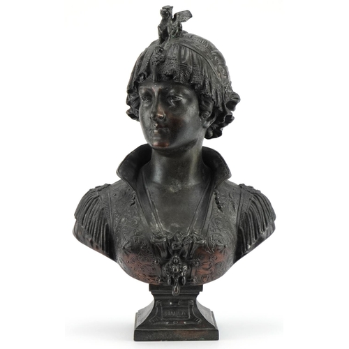 399 - After Cesar Ceribelli, Italian patinated bronze bust of a female entitled Bianca, 37.5cm high