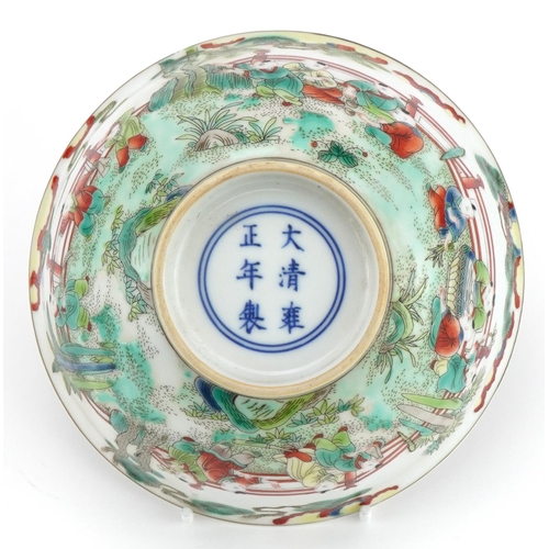 512 - Chinese porcelain bowl hand painted in the famille verte palette with children playing in a palace s... 