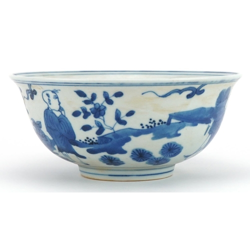 1479 - Chinese blue and white porcelain bowl hand painted with children in a landscape, six figure characte... 