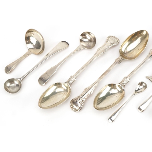 96 - Georgian and later silver spoons including caddy spoon, teaspoons and mustard spoons, the largest 15... 