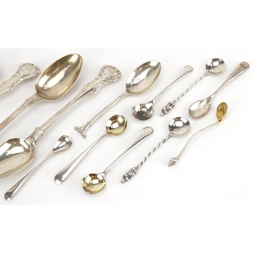 96 - Georgian and later silver spoons including caddy spoon, teaspoons and mustard spoons, the largest 15... 