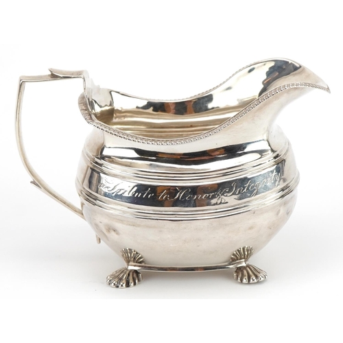 95 - George III silver cream jug, indistinct hallmarks, possibly London 1809, 14.5cm in length, 178.4g