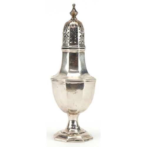 325 - George VI octagonal silver baluster shaped caster, indistinct maker's mark Birmingham 1939, 17.5cm h... 