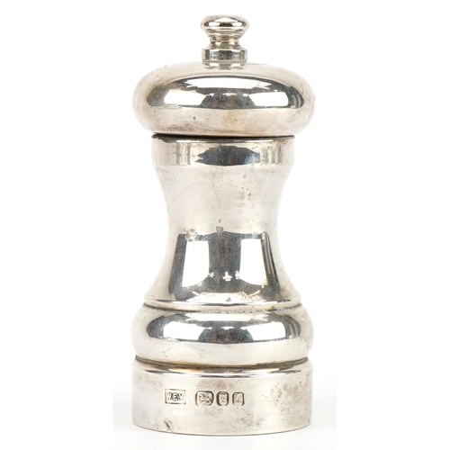 198 - Elizabeth II silver peppermill, W E V maker's mark, London 1994, 10.5cm high, 141.0g