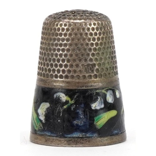 281 - 800 grade silver and enamel thimble, 2.1cm high, 4.4g