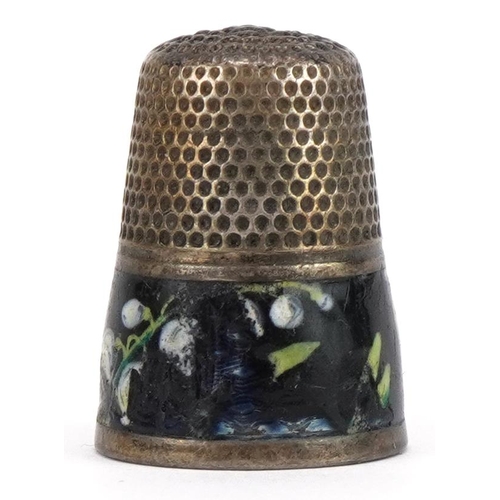 281 - 800 grade silver and enamel thimble, 2.1cm high, 4.4g