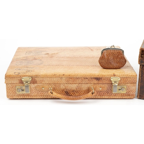 182 - Two early 20th century taxidermy interest cases comprising alligator skin vanity case retailed by Ha... 