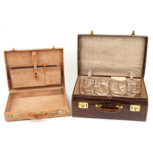 182 - Two early 20th century taxidermy interest cases comprising alligator skin vanity case retailed by Ha... 