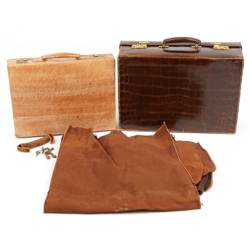 182 - Two early 20th century taxidermy interest cases comprising alligator skin vanity case retailed by Ha... 