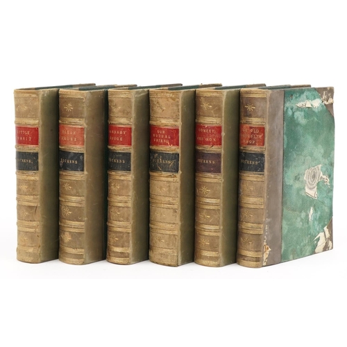 888 - Six 19th century leather bound hardback books by Charles Dickens comprising Domby & Son, Our Mutual ... 