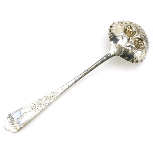 245 - Matthew Craw, George III Scottish silver sifting spoon embossed with berries, Edinburgh 1808, 15.5cm... 