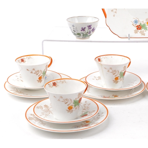 1785 - Shelley, Art Deco six place Poppies and Daises pattern tea service, inscribed W R 1061, the largest ... 