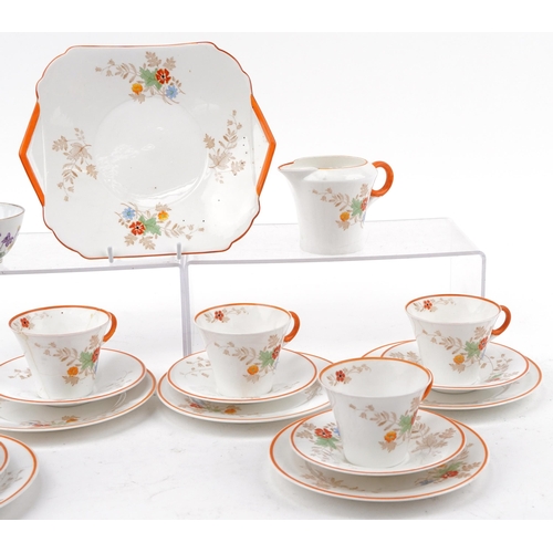 1785 - Shelley, Art Deco six place Poppies and Daises pattern tea service, inscribed W R 1061, the largest ... 