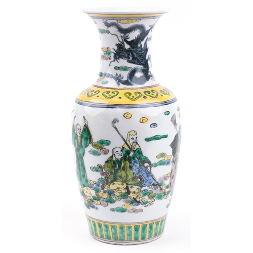 1703 - Large Chinese porcelain vase hand painted in the famille verte palette with immortals, six figure ch... 