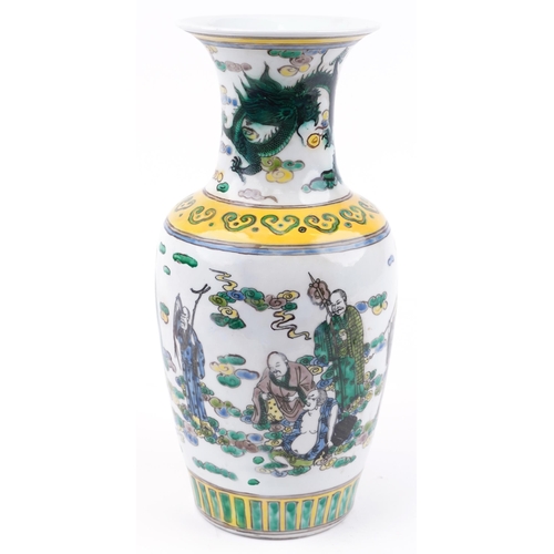 1703 - Large Chinese porcelain vase hand painted in the famille verte palette with immortals, six figure ch... 