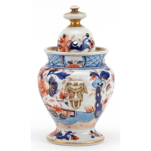 475 - Masons, 19th century ironstone pot pourri vase and cover with handles decorated in the Imari palette... 