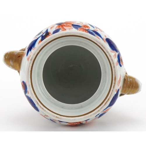 475 - Masons, 19th century ironstone pot pourri vase and cover with handles decorated in the Imari palette... 