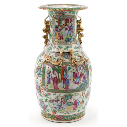 1701 - Large Chinese Canton porcelain vase with animalia handles hand painted in the famille rose palette w... 