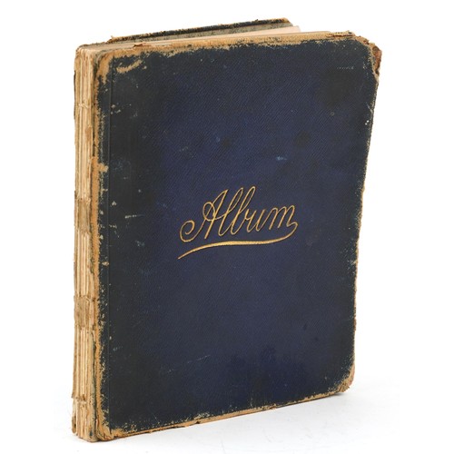 908 - Victorian leather bound album with various annotations, watercolours and drawings including an examp... 