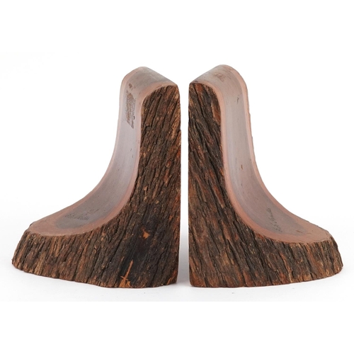 1775 - Pair of shipping interest naturalistic wooden bookends impressed S S Orontes, 14cm high